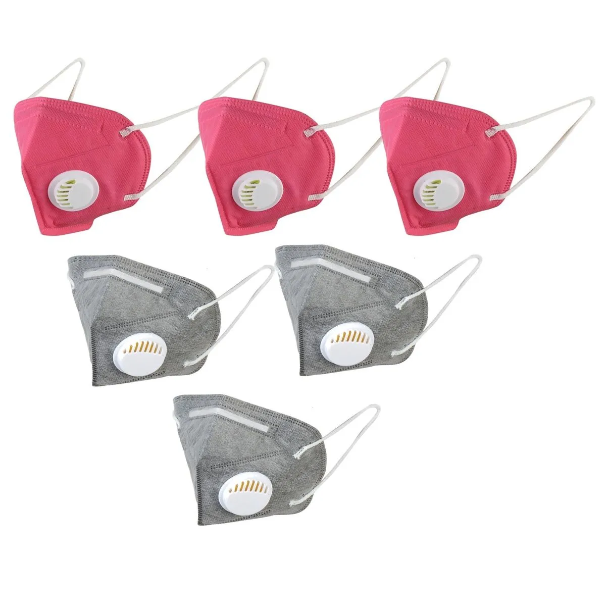 OOMPH Pack Of 6 Kn95/n95 Anti-pollution Reusable 5 Layer Mask Color: Grey,pink