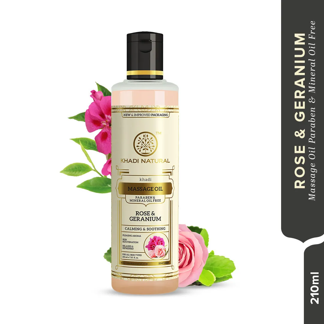 Khadi Natural Rose & Geranium Herbal Massage Oil Paraben Free