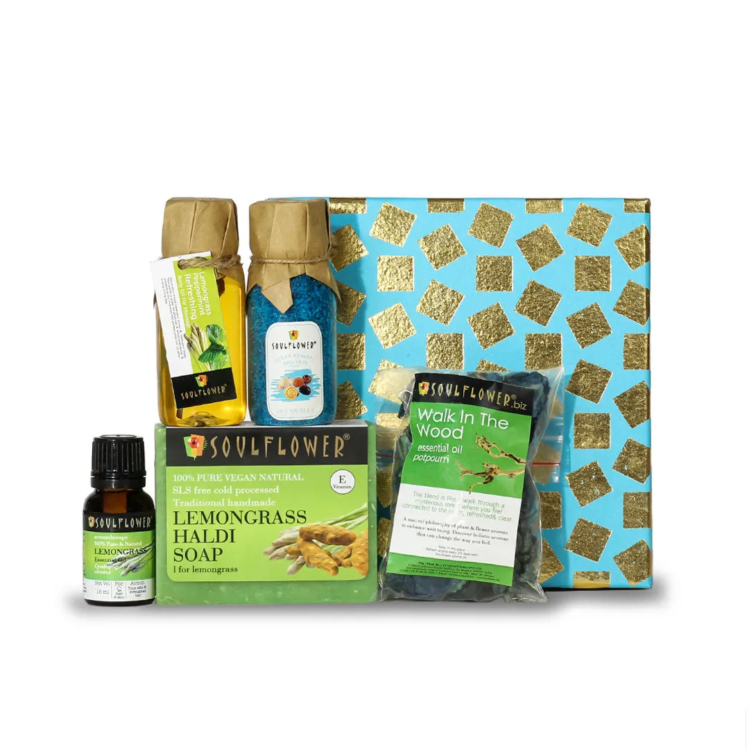 Soulflower Valentine Day Beauty Gift Pack, Luxrious Lemongrass, Bath & Body Care, Organic Natural