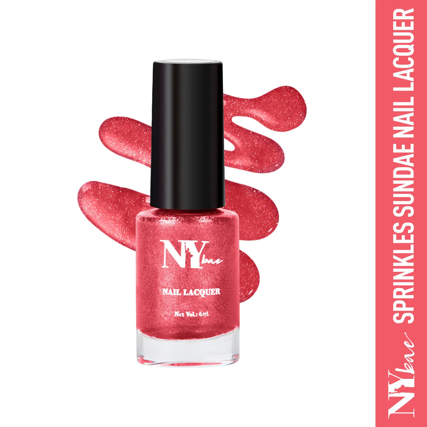 NY Bae Sugar Effect Sprinkles Sundae Nail Lacquer - Cherry Sprinkles Sundae 17 (6 ml) | Red | Sugar Effect | Highly Pigmented | Chip Resistant | Non-Yellowing | Streak-free Application | Cruelty Free | Non-Toxic