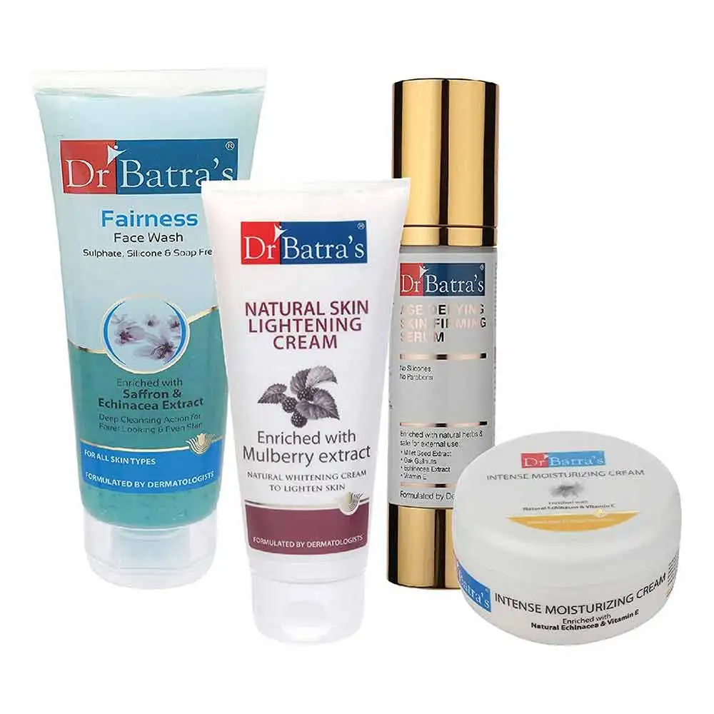 Dr Batra's Age Defying Skin Firming Serum, Fairness Face Wash 100 g, Natural Skin Lightening Cream & Intense Moisturizing Cream Combo,  4 Piece(s)/Pack  Healthy Skin