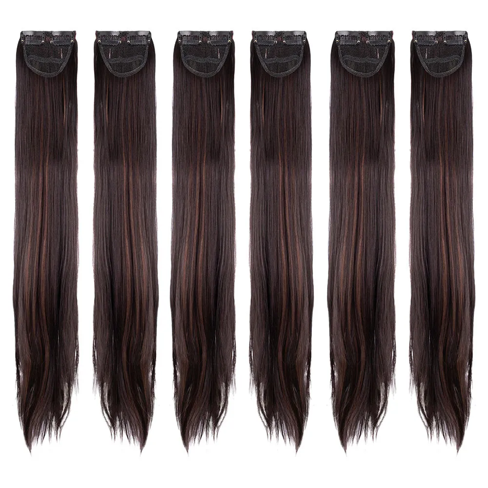 Streak Street Clip-in 24 Straight Dark Brown Side Patches With Copper Highlights (6pcs Set)