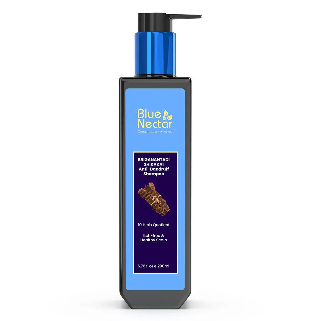 Blue Nectar Anti Dandruff Shampoo with Bhringraj & Shikakai (10 Herbs, 200 ml)