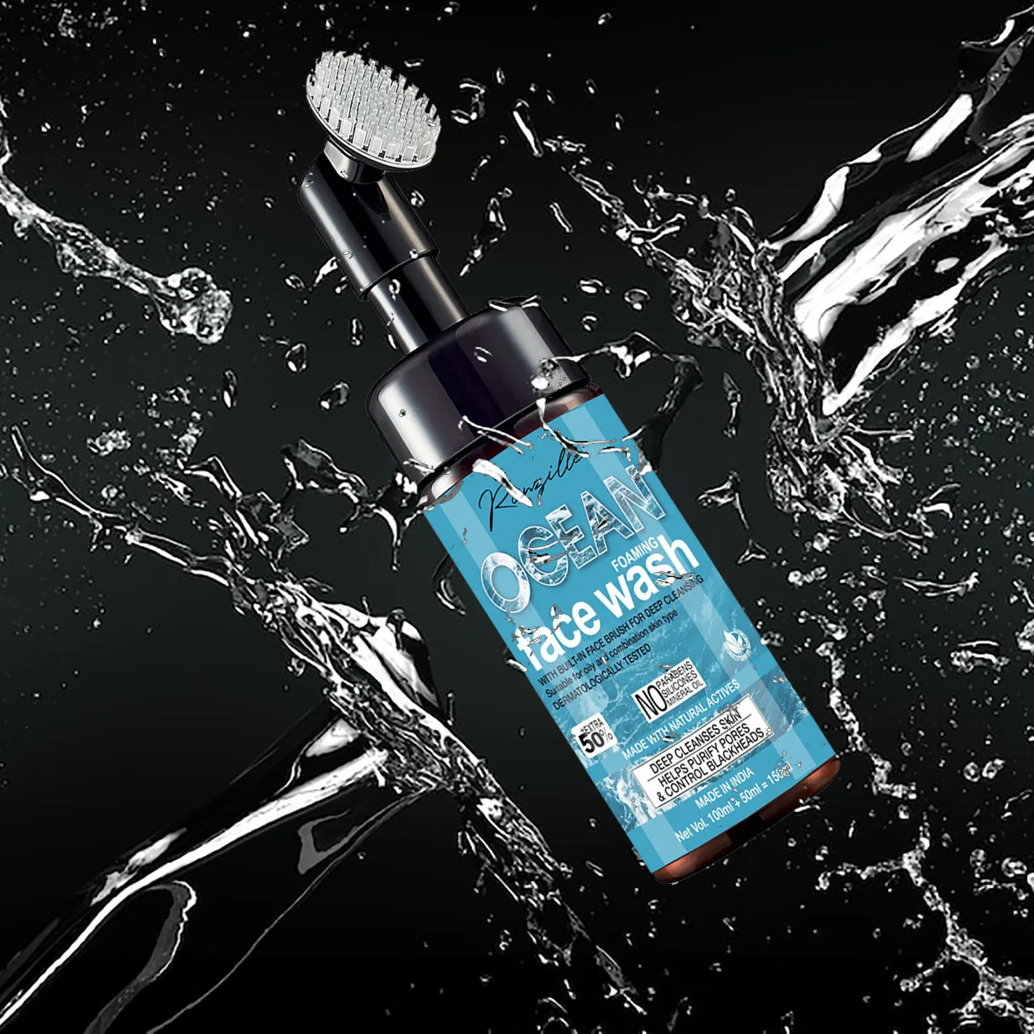 Ronzille Skin Brightening Ocean Foaming Face wash with Built-In Face Brush