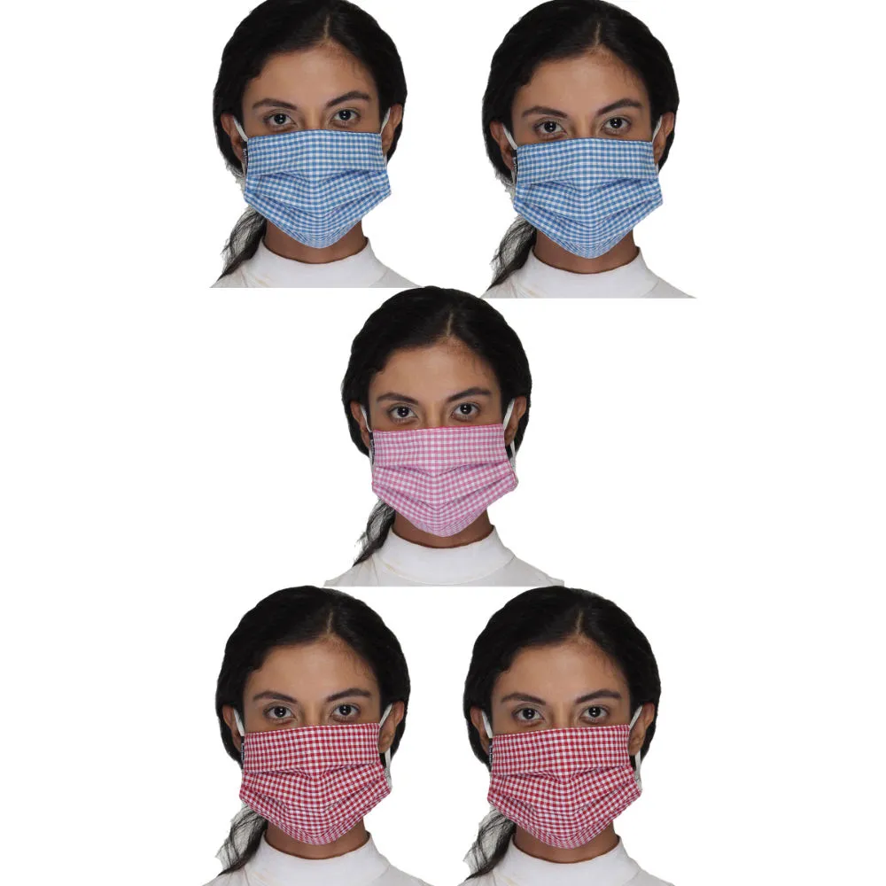 Anekaant Pack Of 5 Multicolor 3-Ply Reusable Checkered Cotton Fabric Fashion Mask