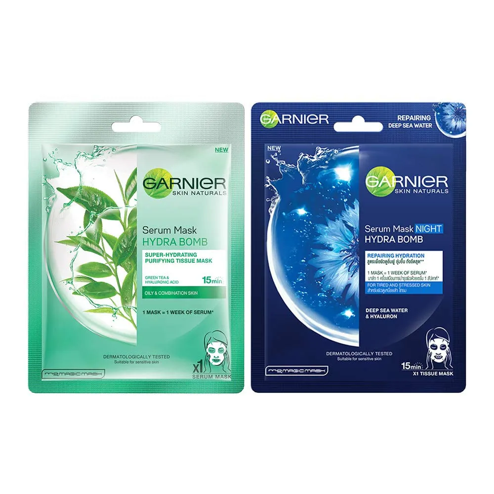 Garnier Day + Night Sheet Mask Combo (Green Tea + Night Mask)