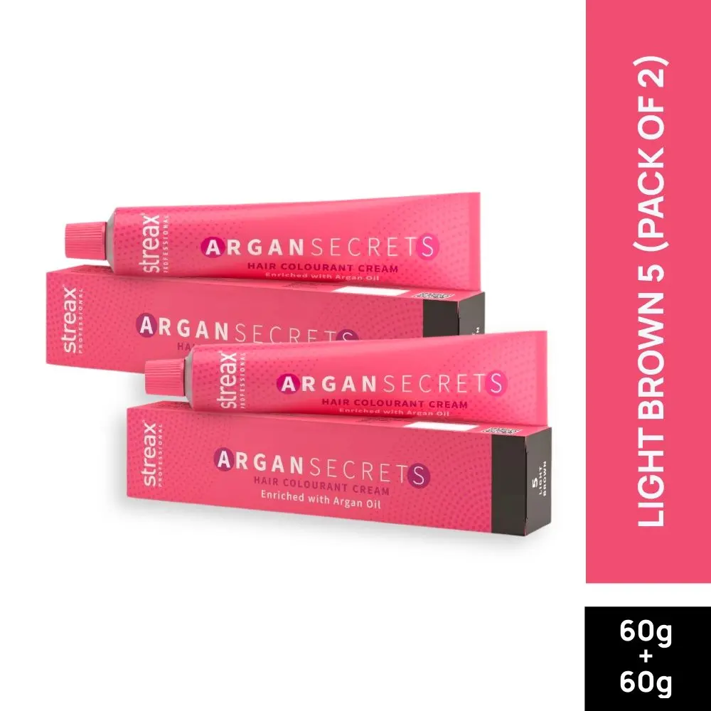 Streax Professional Argan Secret Hair Colourant Cream - Light Brown 5 (60 g) (Pack of 2)