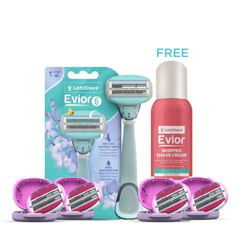 LetsShave Evior 6 Razor (1 Razor Handle + Pack of 4 Blades + Free Whipped Shave Cream150gm )