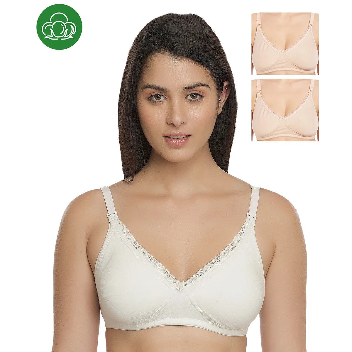 Inner Sense Organic Cotton Antimicrobial Laced Nursing Bra Pack of 3 - Multi-Color