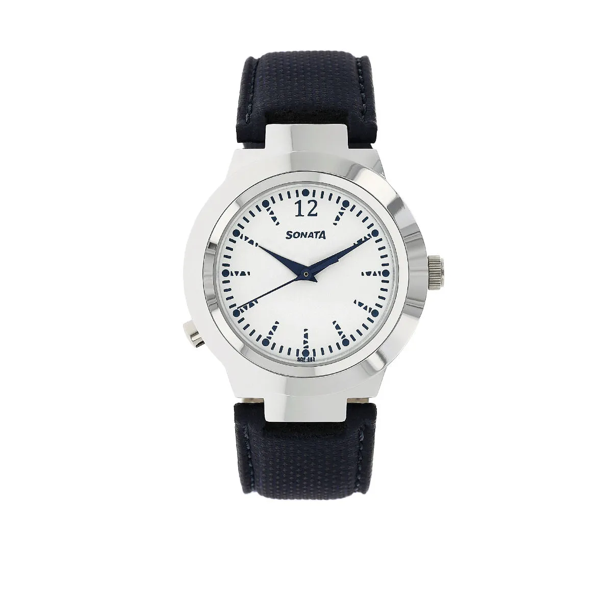 Sonata Act Safety Watch with White Dial & Leather Strap