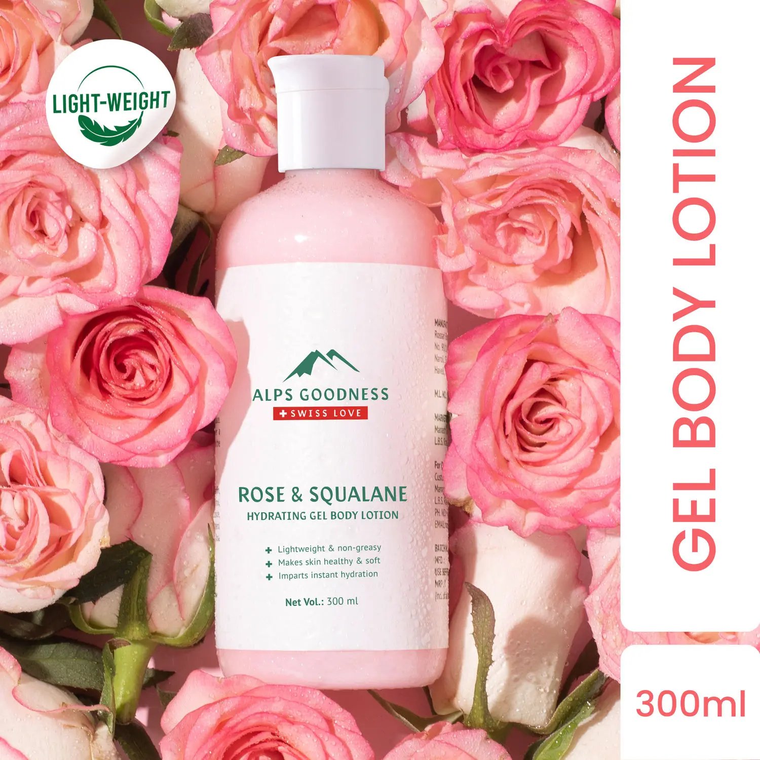 Alps Goodness Rose & Squalane Hydrating Gel Body Lotion (300ml) |Top Rated Best Body Lotion | Lightweight | Sulphates Free  Paraben Free & Cruelty Free | Vegan