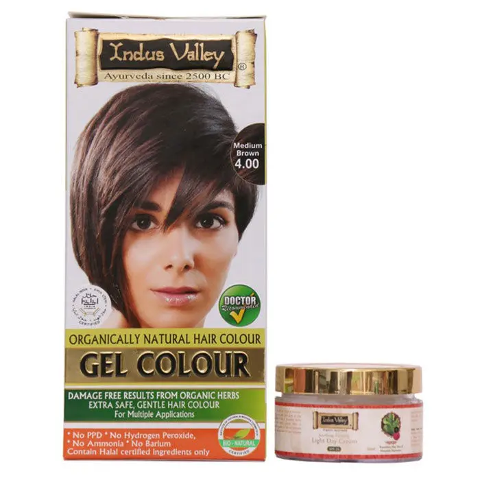 Indus Valley Organically Natural Gel Hair Colour Medium Brown 4.00 (190 g) And Get Light Day Cream (50 ml)Free