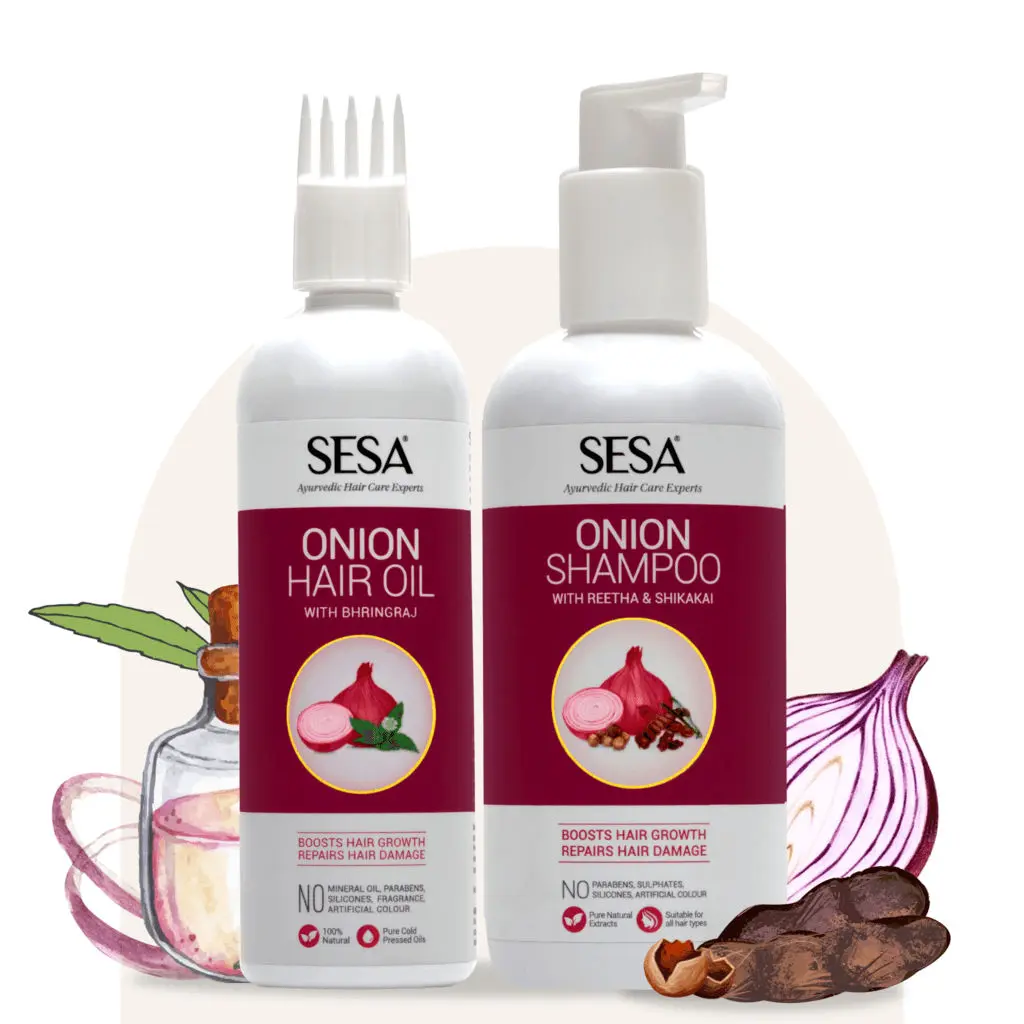 Sesa Onion Anti-Hair Fall Combo for Hair Care| Onion Oil - 200 ml & Onion Shampoo (300 ml)