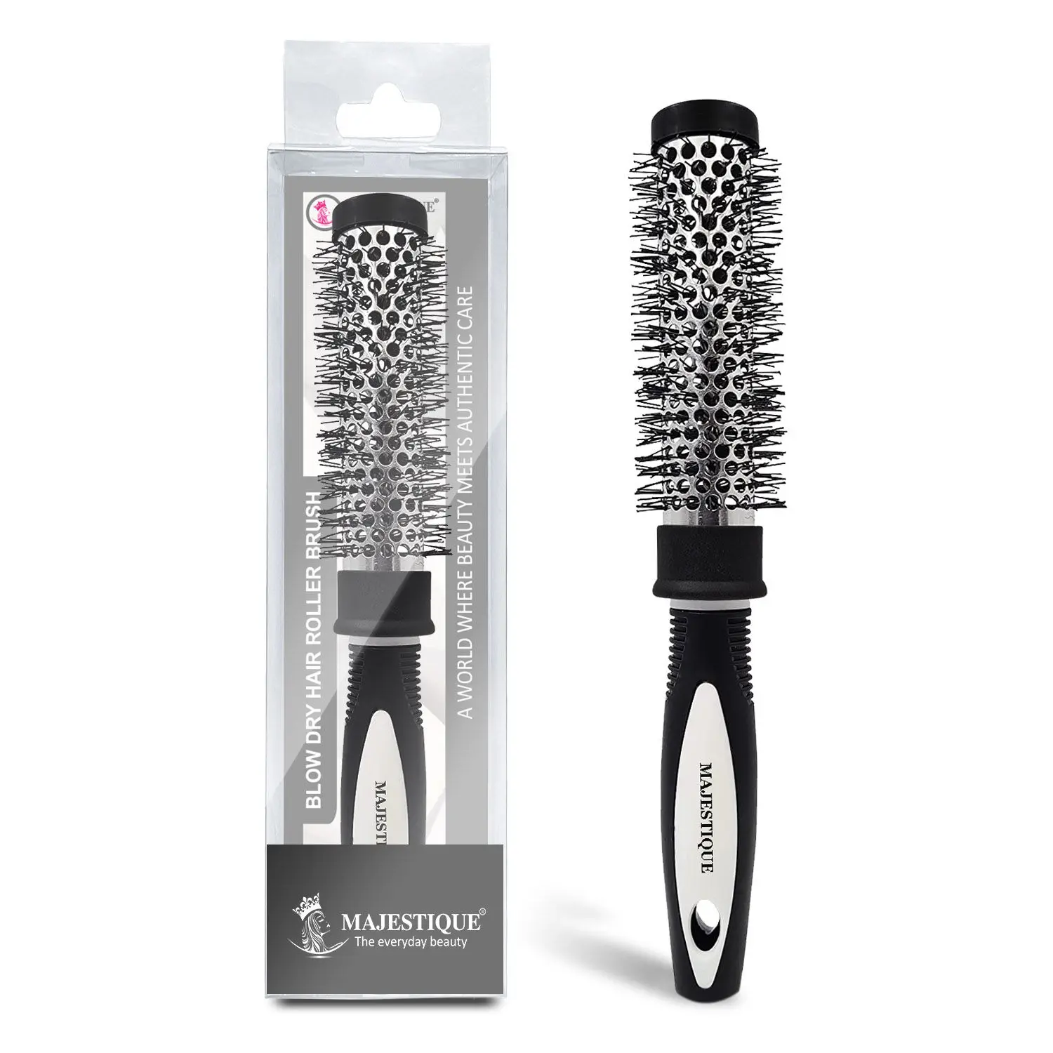 Majestique Blow Dry Hair Roller Brush HR141- Large Ceramic Ion Brush, Drying Straightening Curling