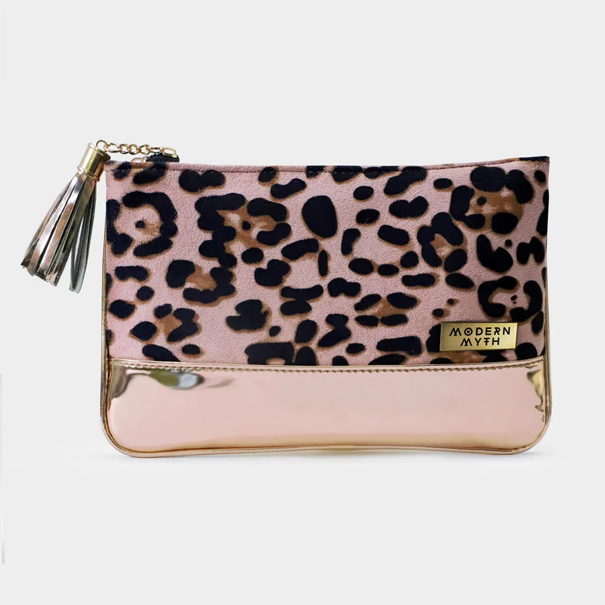 Modern Myth Chirpy Cheetah Printed Pink & Rosegold Carry-All Pouch