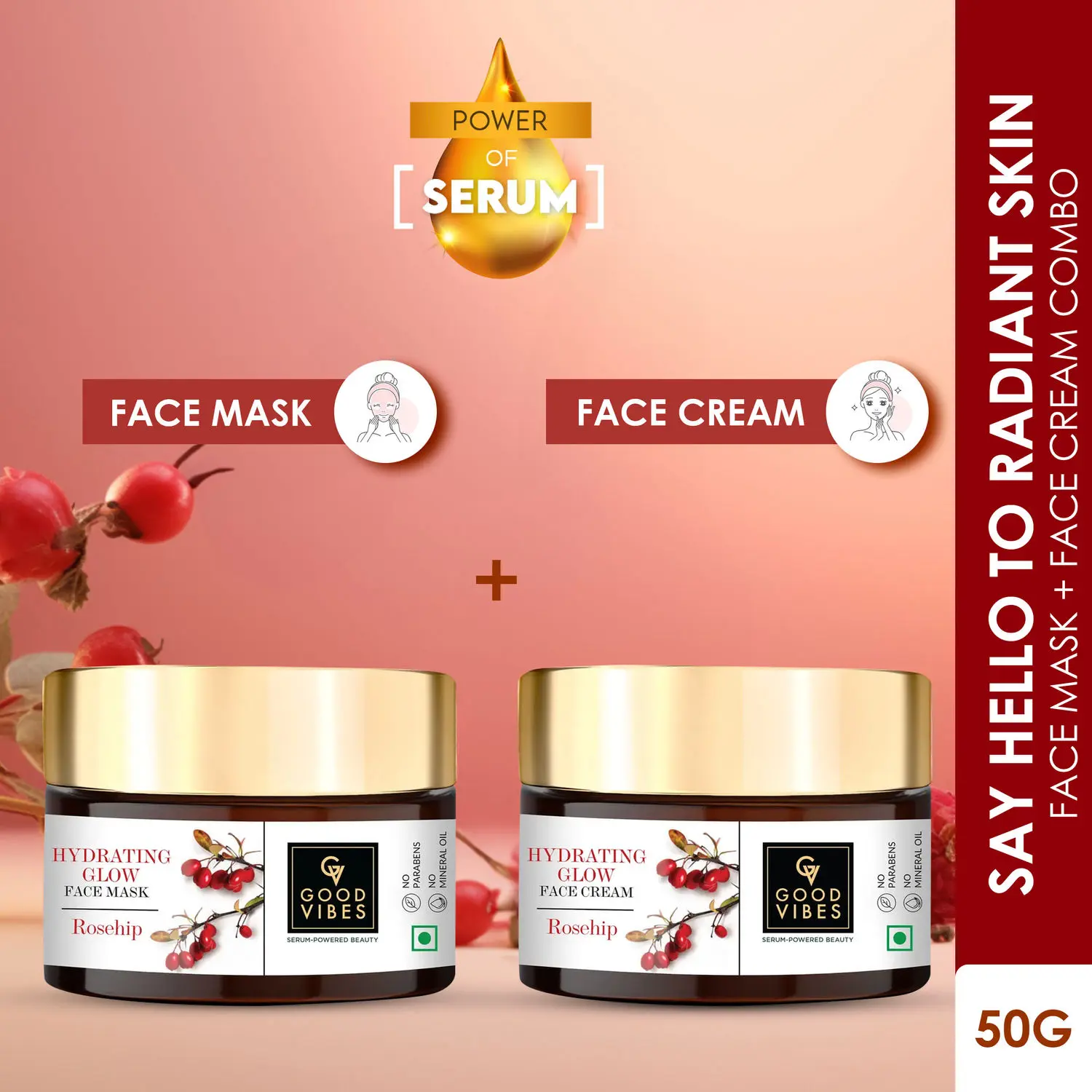 Good Vibes Hydrating Rosehip Day + Face Mask Combo: Say Hello to Glowy, Hydrated Skin (50g)