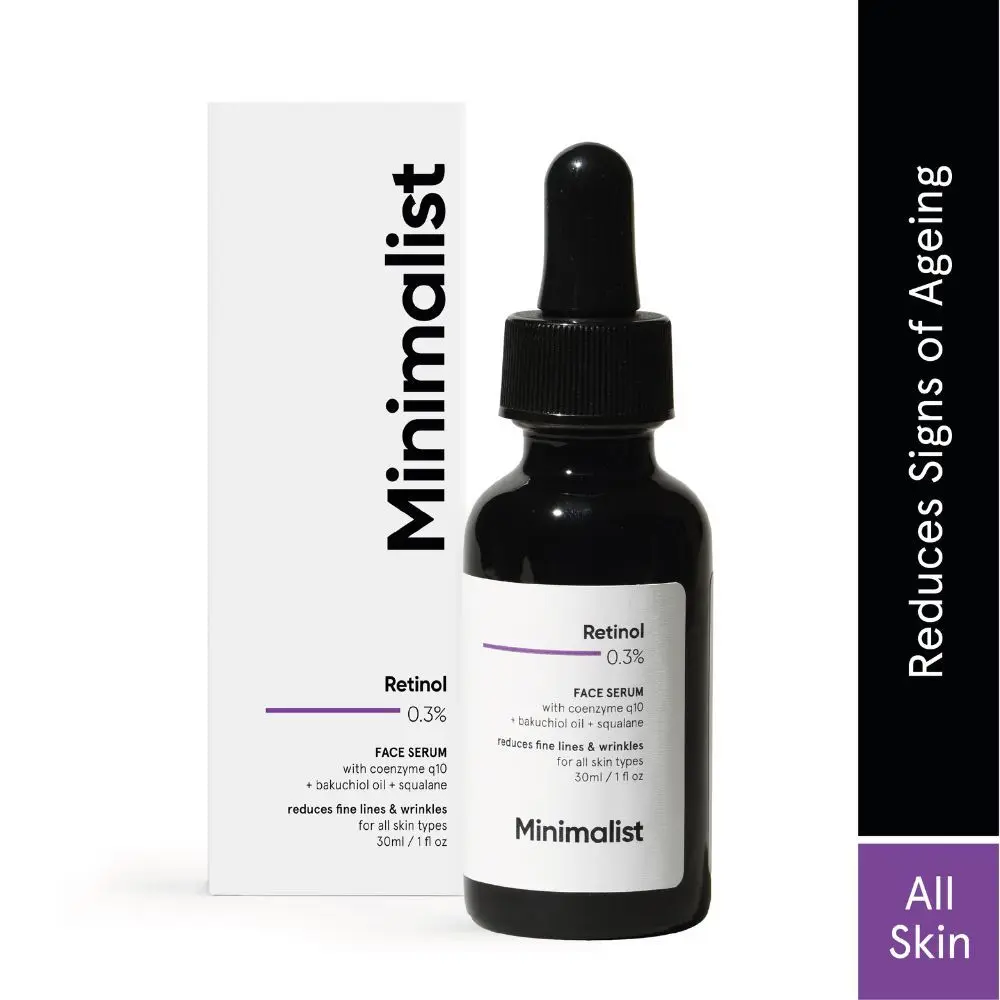 Minimalist 0.3% Retinol face Serum with coenzyme q10 + Bakuchiol oil + squalance, Reduces fine lines & Wrinkles for all skin types, 30ml