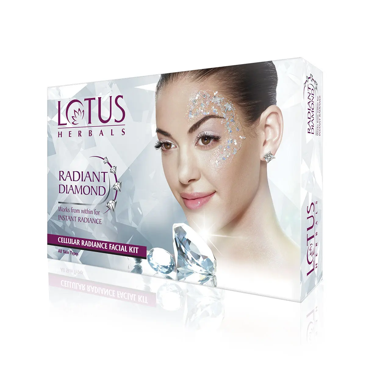 Lotus Herbals Radiant Diamond Cellular Radiance 4 In 1 Facial Kit | With Diamon Dust & Cinnamon | For All Skin Types | 4x37g