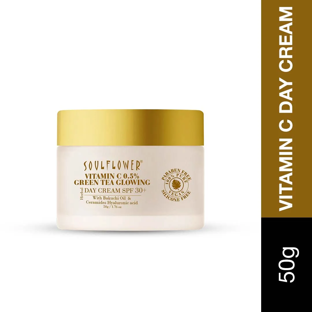 Soulflower Vitamin C Moisturizing Day Cream For Glowing Skin, Body, Face Winter Care, SPF 30+