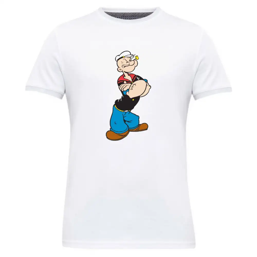 Gym Brute Popeye T Shirt,  White  Large