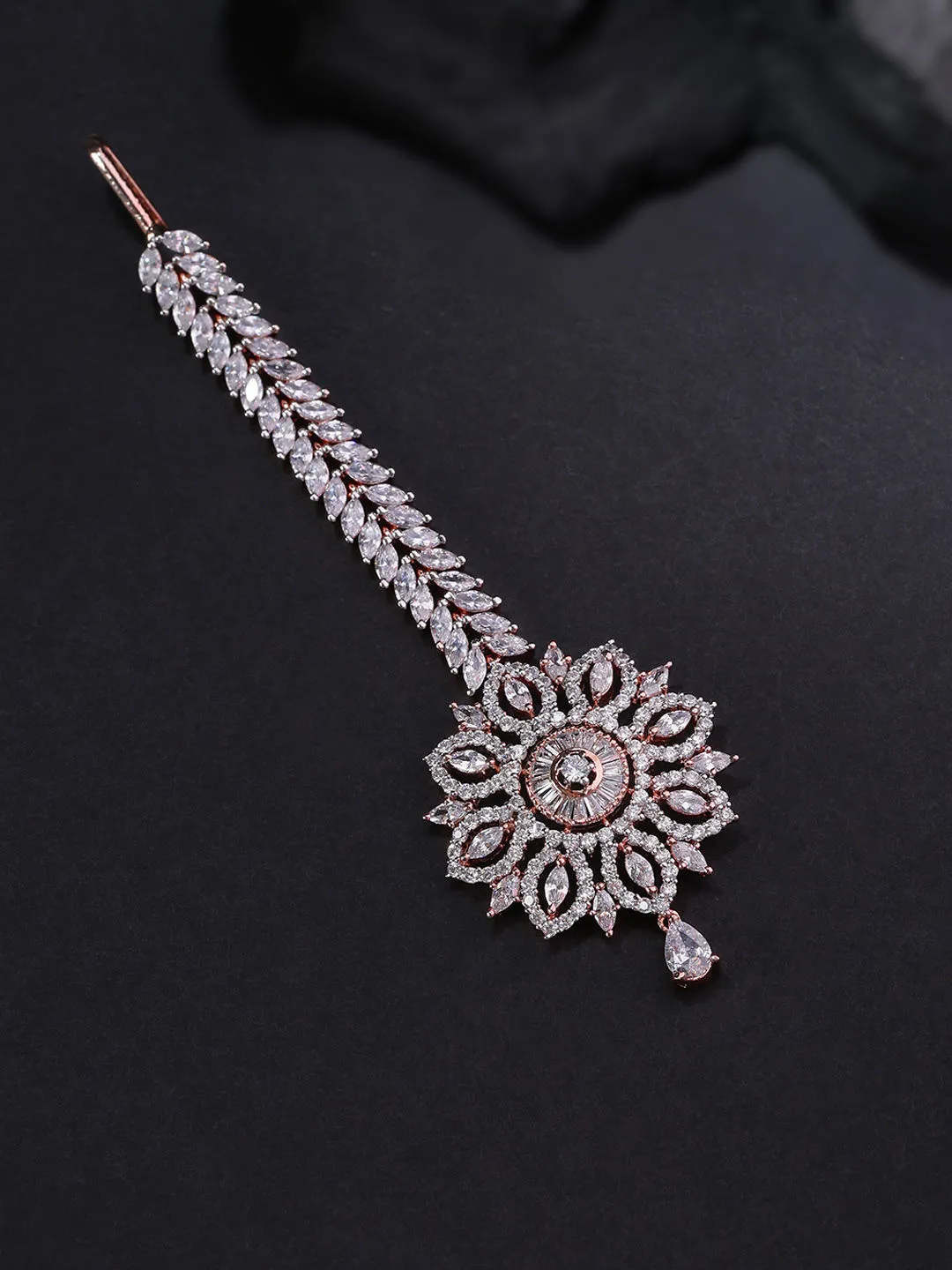 Priyaasi Rose Gold-Plated Ad-Studded Handcrafted Maang Tika