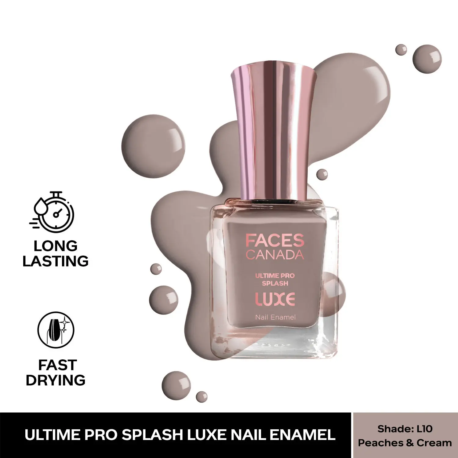 FACESCANADA Ultime Pro Splash Luxe Nail Enamel I Quick-drying I Long lasting I Even-Finish I Vegan I Cruelty-free I Non-Toxic I Ethanol-free I Peaches & Cream (L10)12ml