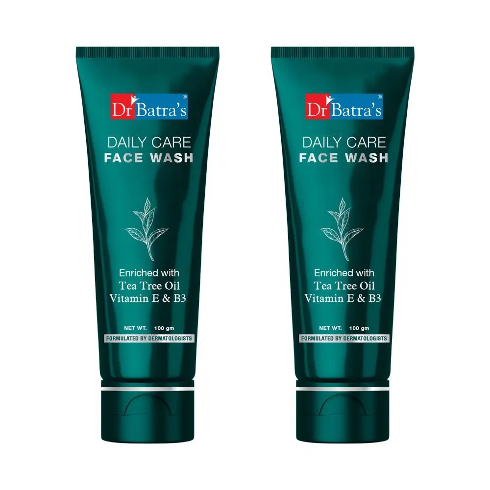 Dr Batra’s Daily Care Face Wash. Eliminates Dirt. Moisturizes Skin. Protects Against Impurities. Contains Echinacea Extracts, Tea Tree Oil, Vitamin B3, Vitamin E. SLS, Paraben Free. For Men, Women. 100 g. (Pack of 2)