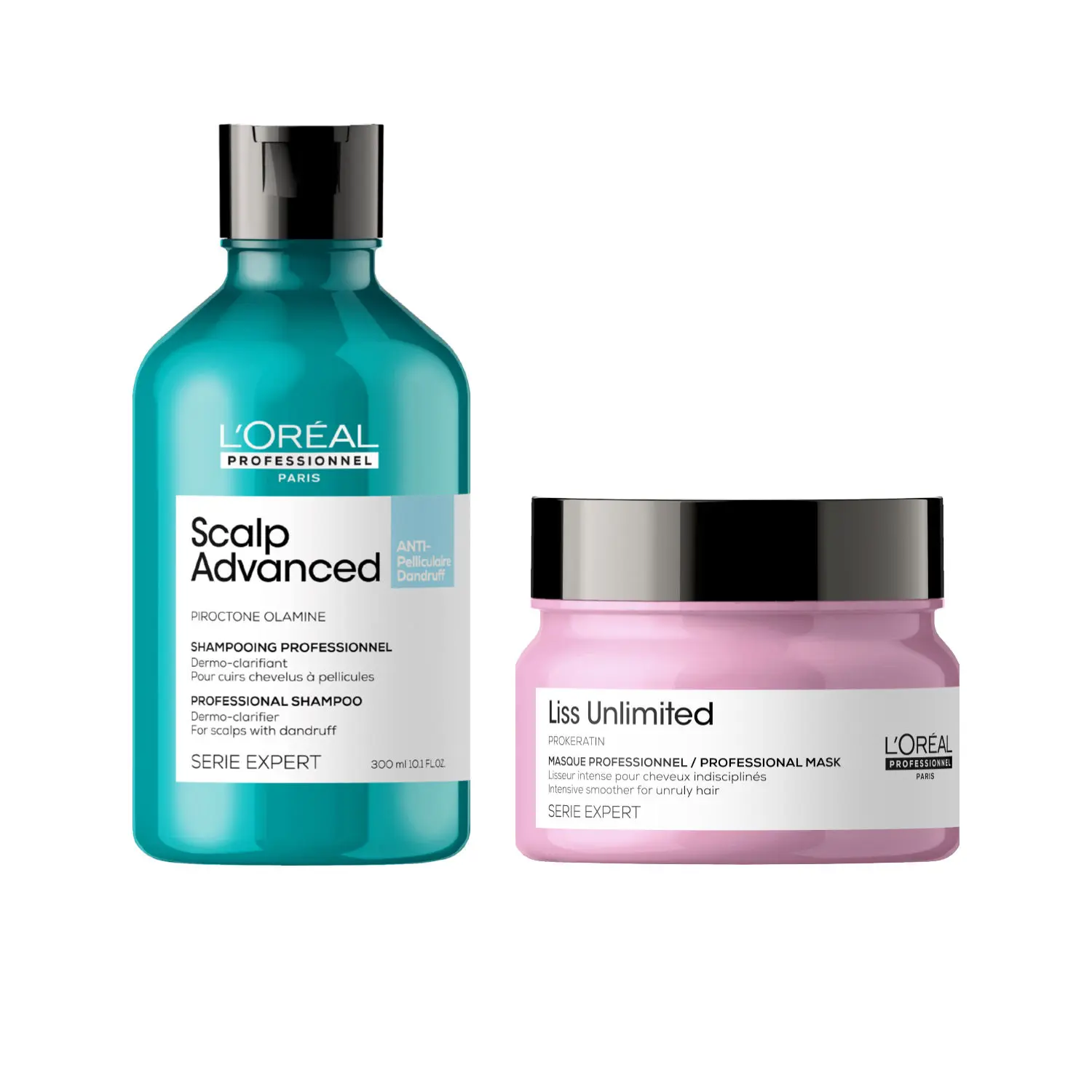 L'Oreal Professionnel Scalp Advanced Anti-Dandruff Dermo-Clarifier Shampoo+ Combo of Serie Expert Liss Unlimited Mask (300ml+250gm)