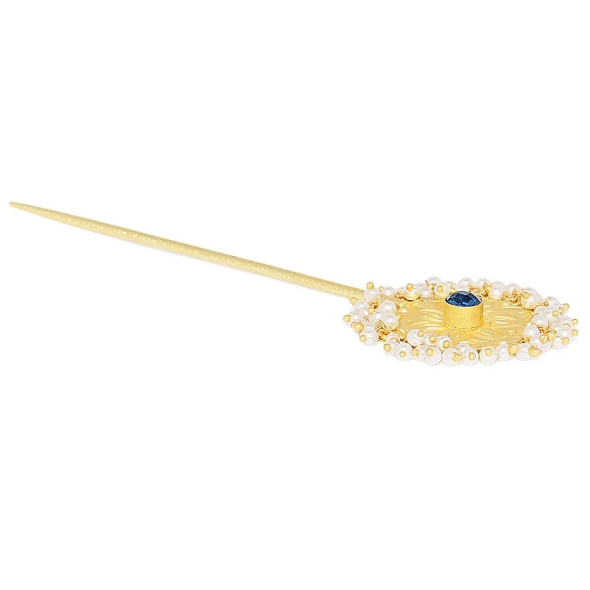 AccessHer Hairstick Embellished with Pearls and Pink Stone & Matt Gold Finish (HS0619M13GP)