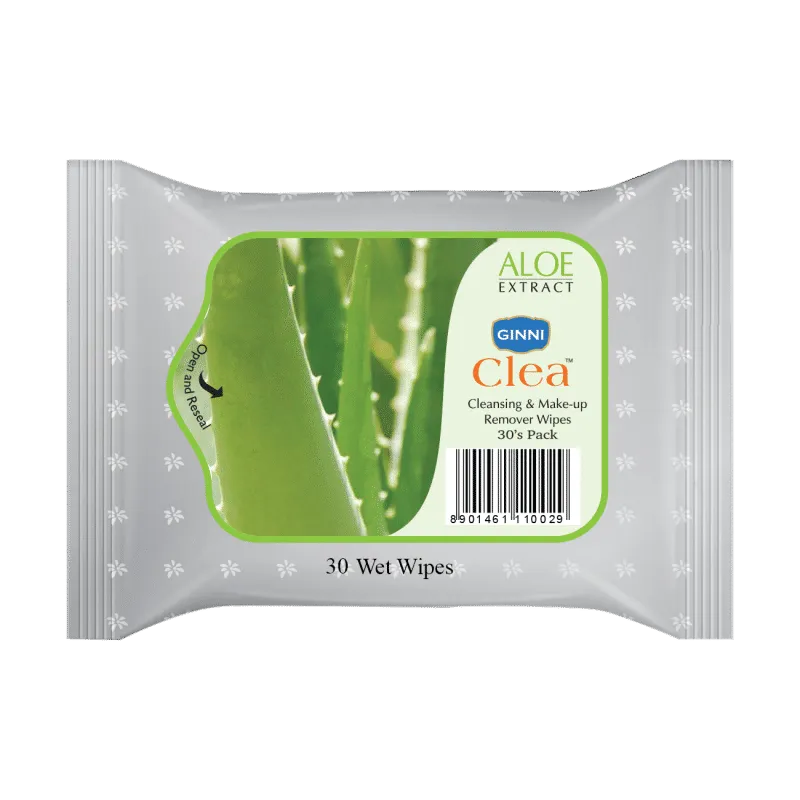 Ginni Clea Cleansing & Makeup Remover Wet Wipes - Aloevera (30 Wipes)