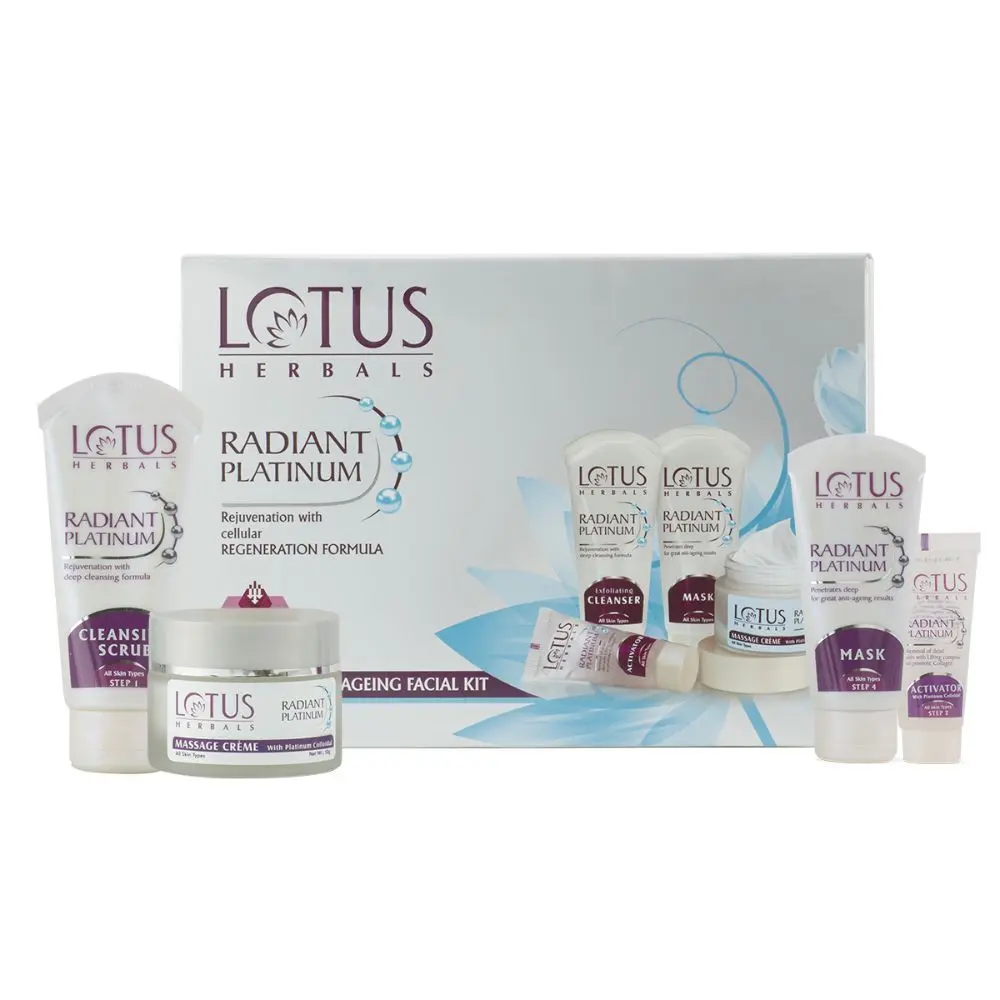 Lotus Herbals Radiant Platinum Cellular Anti-Ageing Facial Kit 4 in 1 Pack | 170g