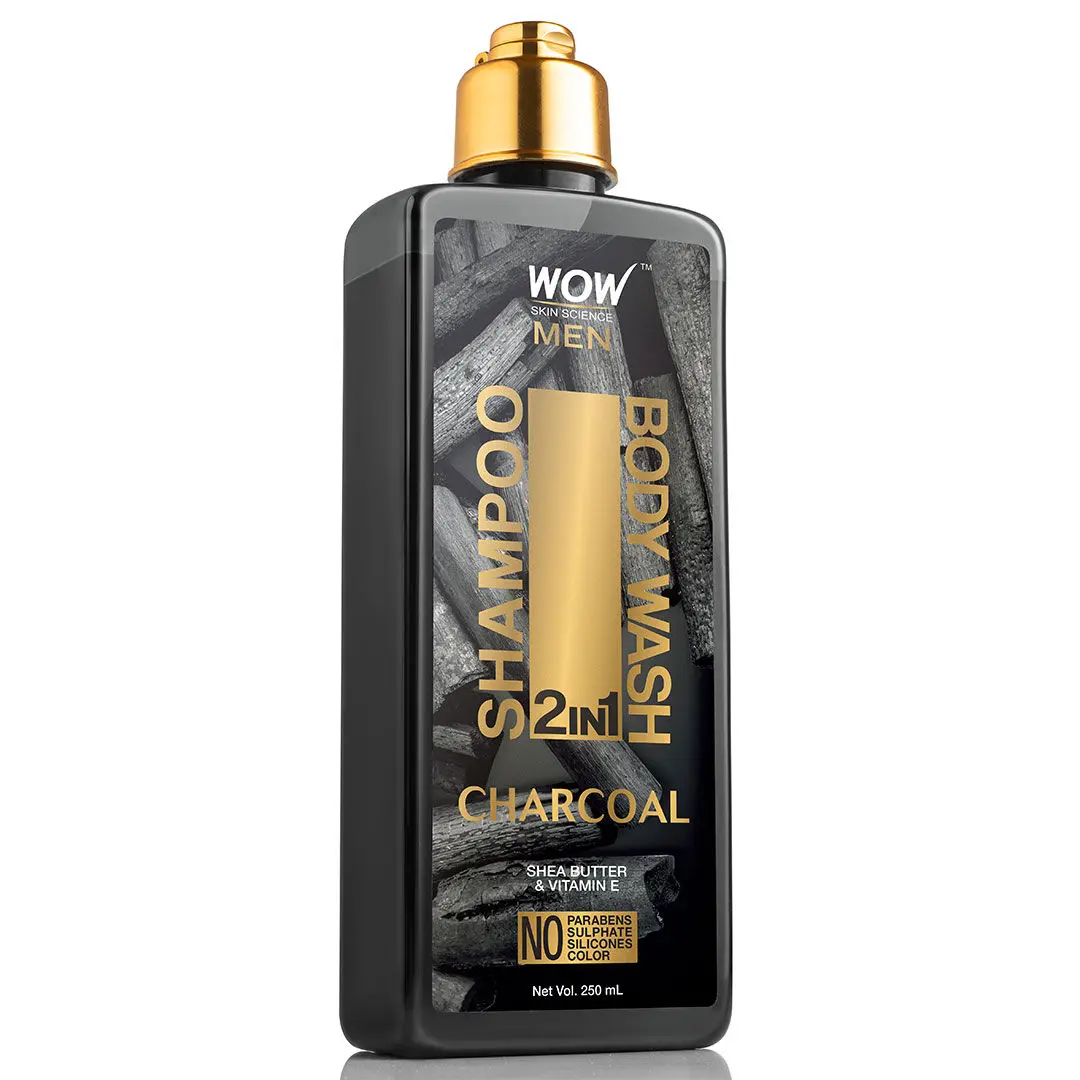 WOW Skin Science Charcoal 2-In-1 Shampoo + Body Wash For Men (250 ml)