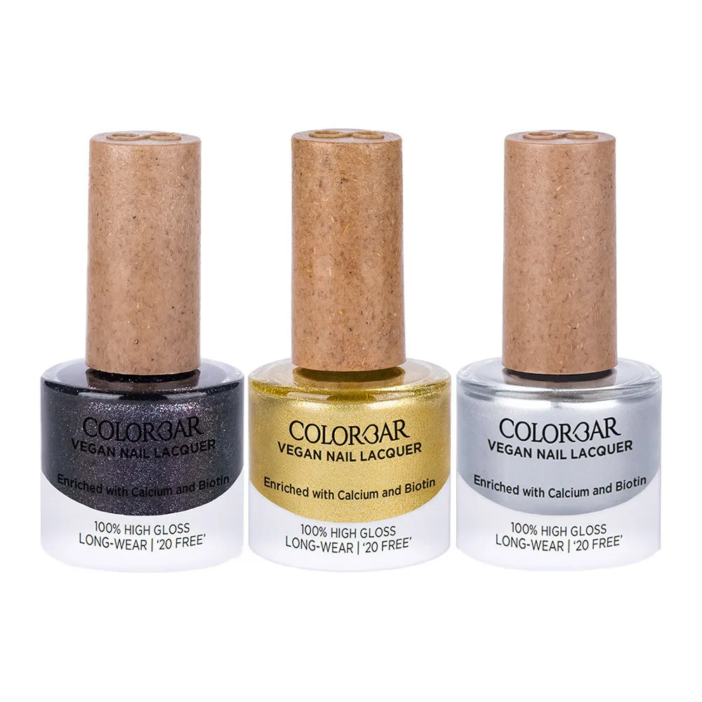 Colorbar Vegan Nail Lacquer - Kilowatt + Silver Ring + Goddess Combo