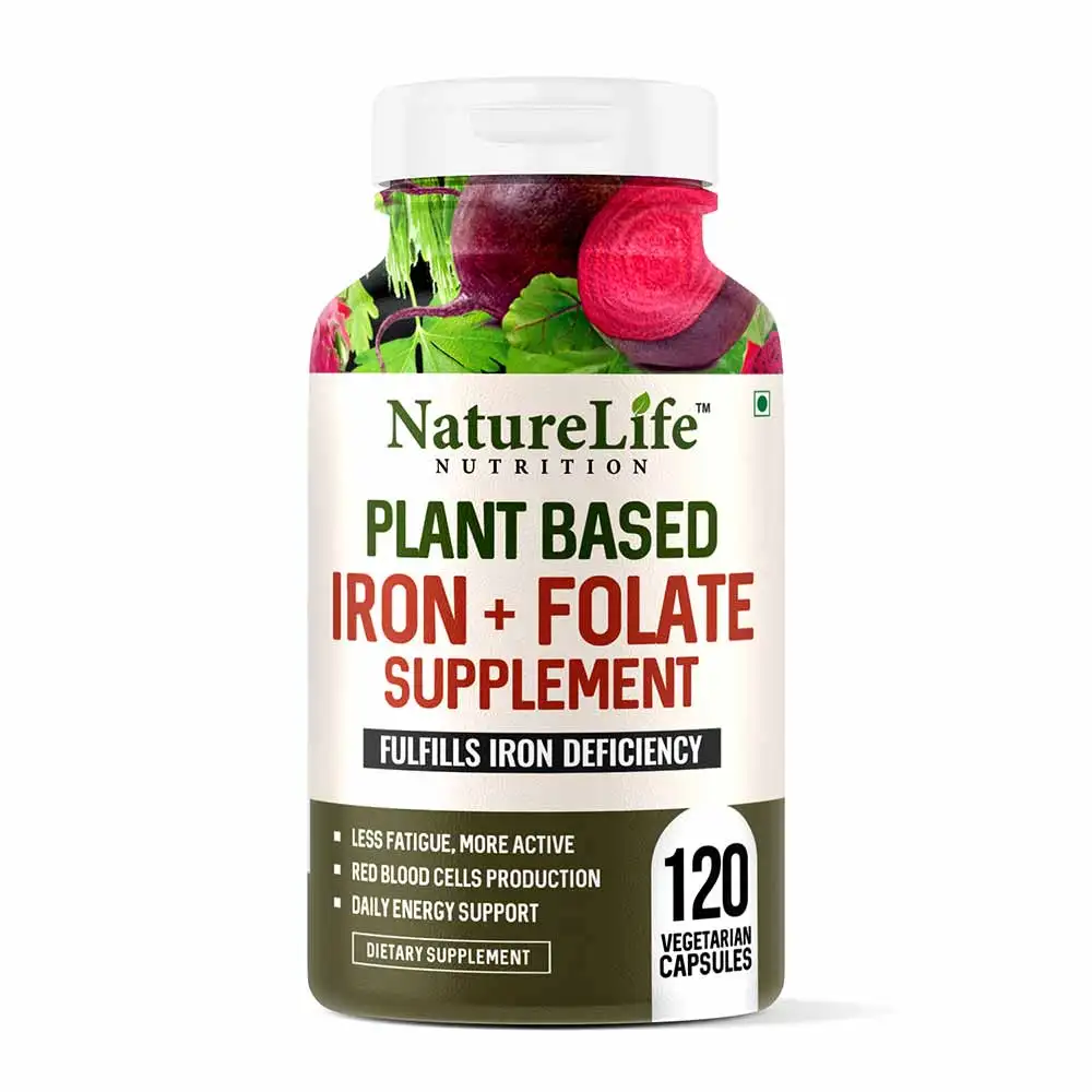 NatureLife Nutrition Plant Based Iron+Folate Supplement,  120 capsules