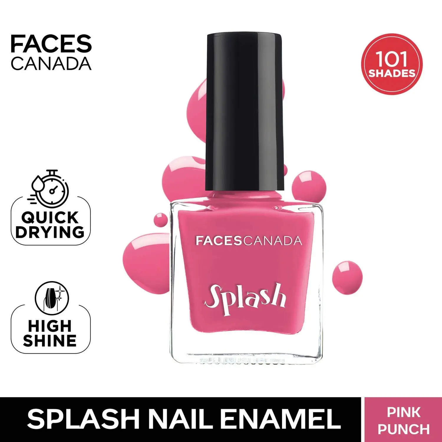 Faces Canada Splash Nail Enamel | Fast Dry | High Shine | Long Lasting | No Chip Formula | No Harmful Chemicals | Shade - Pink Punch 8ml