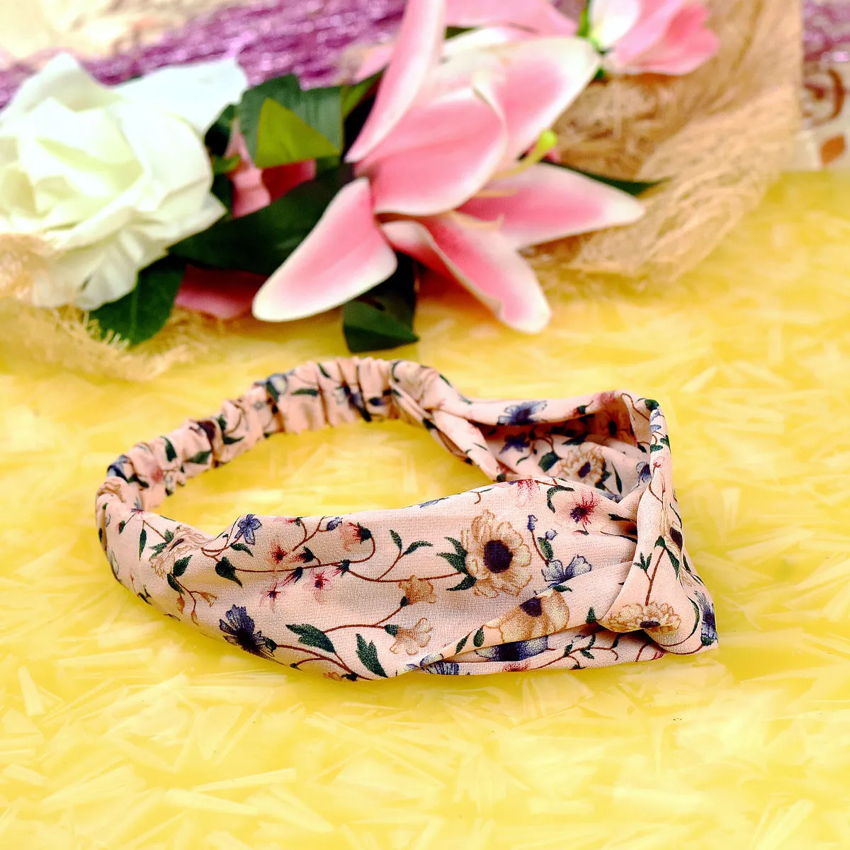 YoungWildFree Pink Floral Printed Elastic Knot Wrap Headbands For Women-Trending Pretty Design 2021