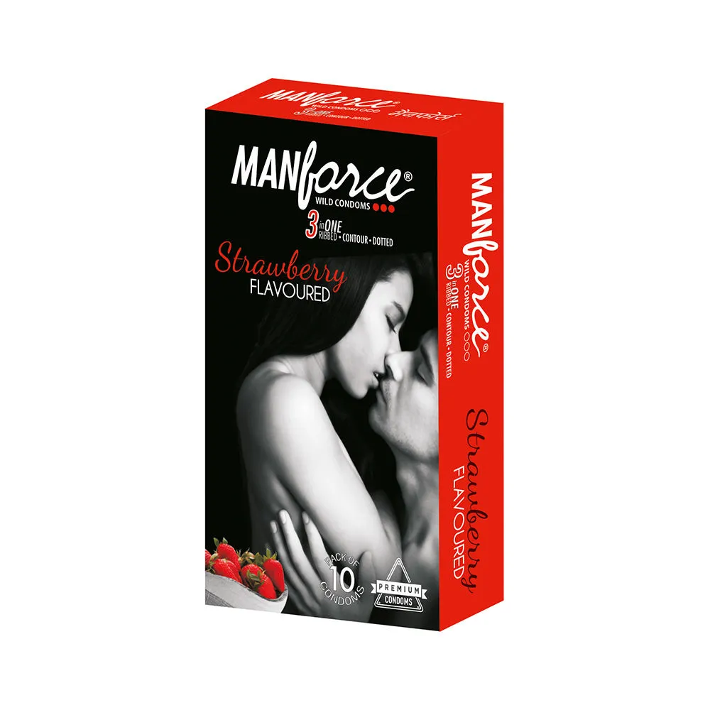 Manforce 3 In 1 Wild Condoms, Strawberry, Pack of 10