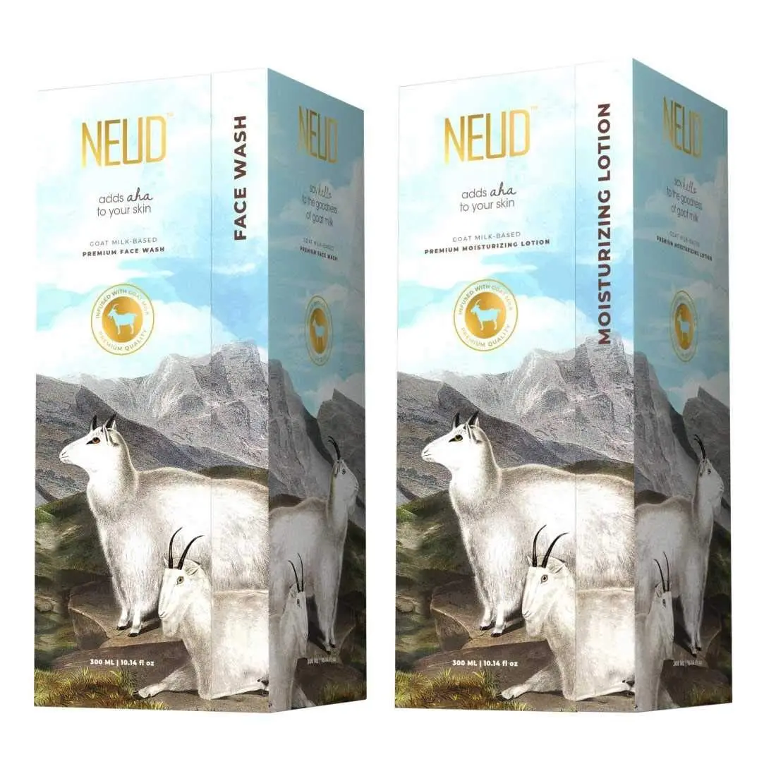 NEUD Goat Milk Premium Face Wash & Moisturizing Lotion for Men & Women - 300 ml Each