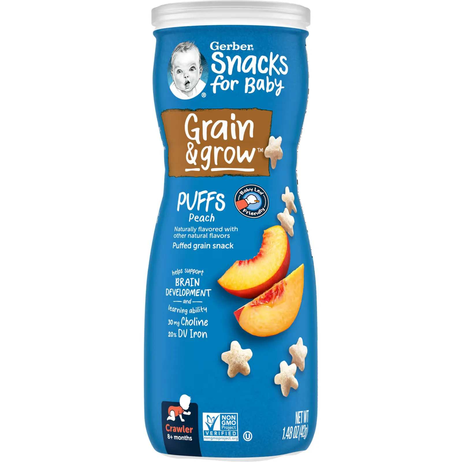 Snacks for Baby, Grain & Grow, Puffs,  8+ Months, Peach, 1.48 oz (42 g)