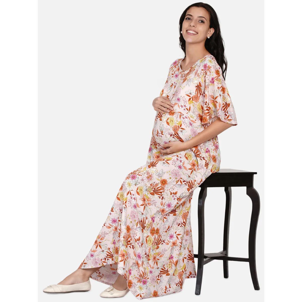 The Kaftan Company Pink Floral Print Maternity Dress Pink (M)