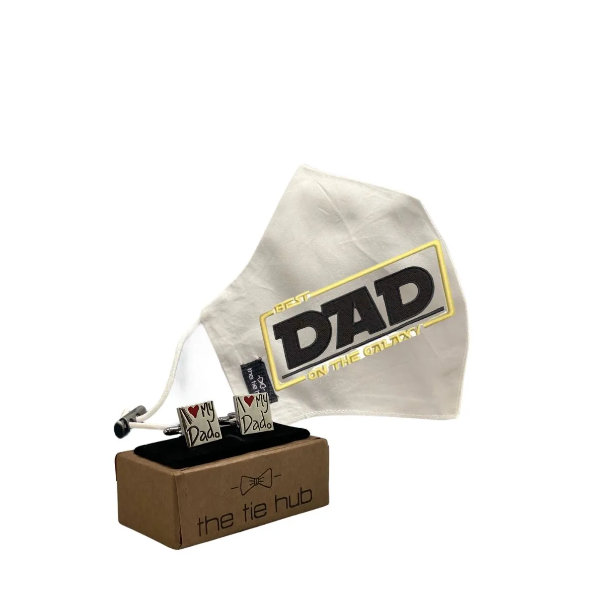 The Tie Hub Best DAD on the galaxy Face Mask with I Love My Dad Cufflinks