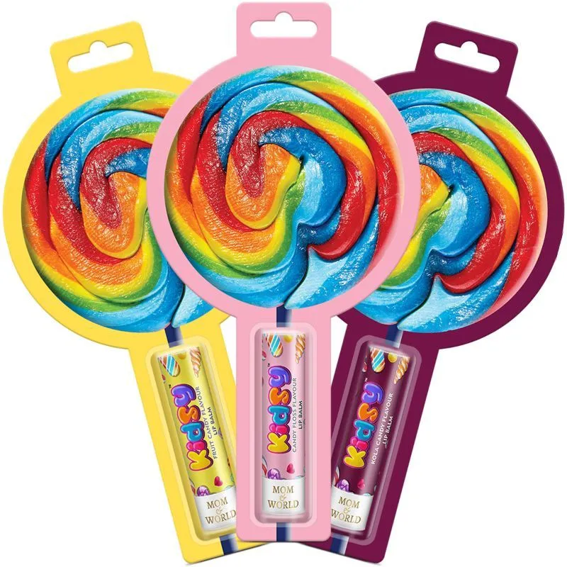 Mom & World Kidsy Natural Lip Balm - Fruit Candy + Candy Floss + Kola