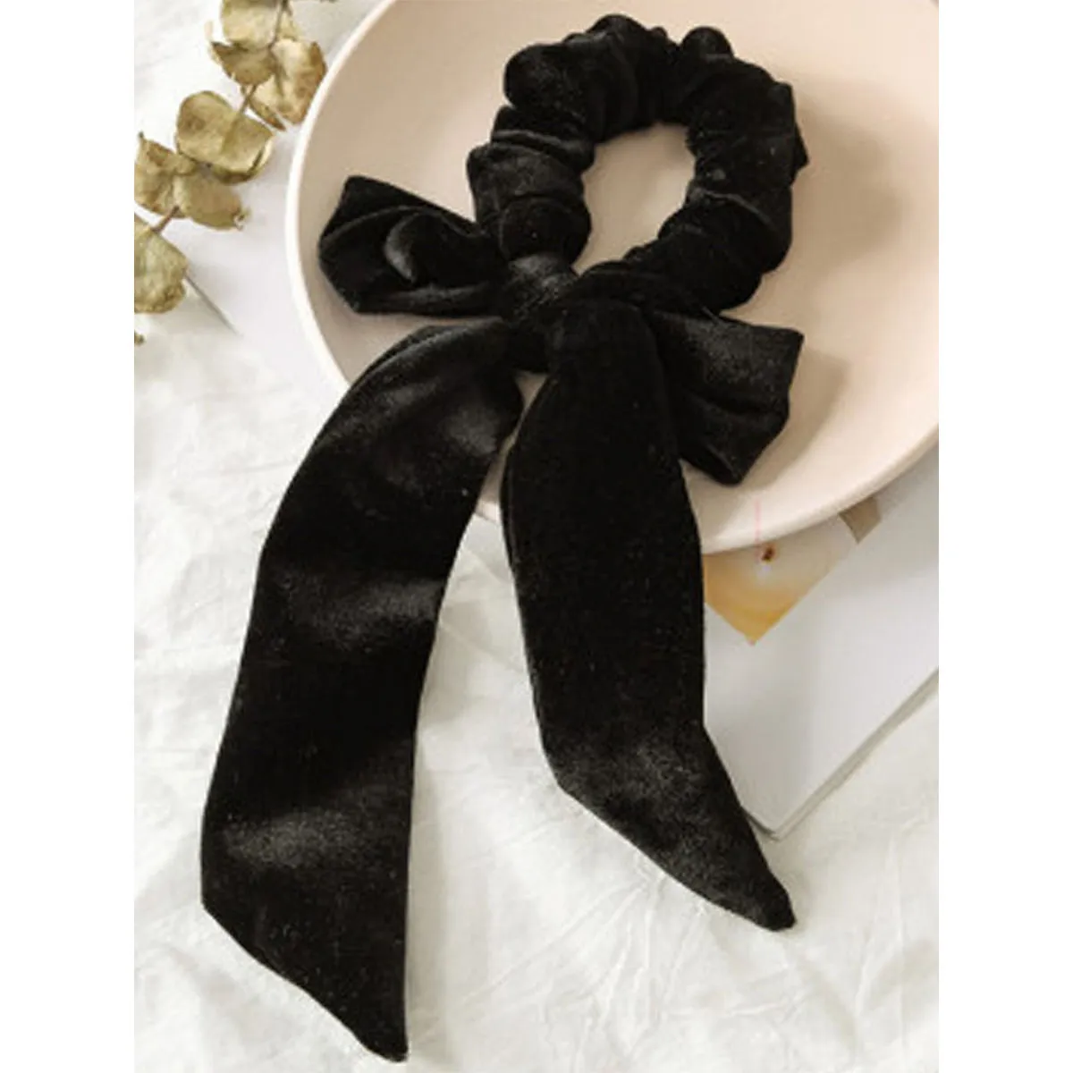 Toniq Black Velvet Bow Hair Scrunchie For Women(awxxh114)