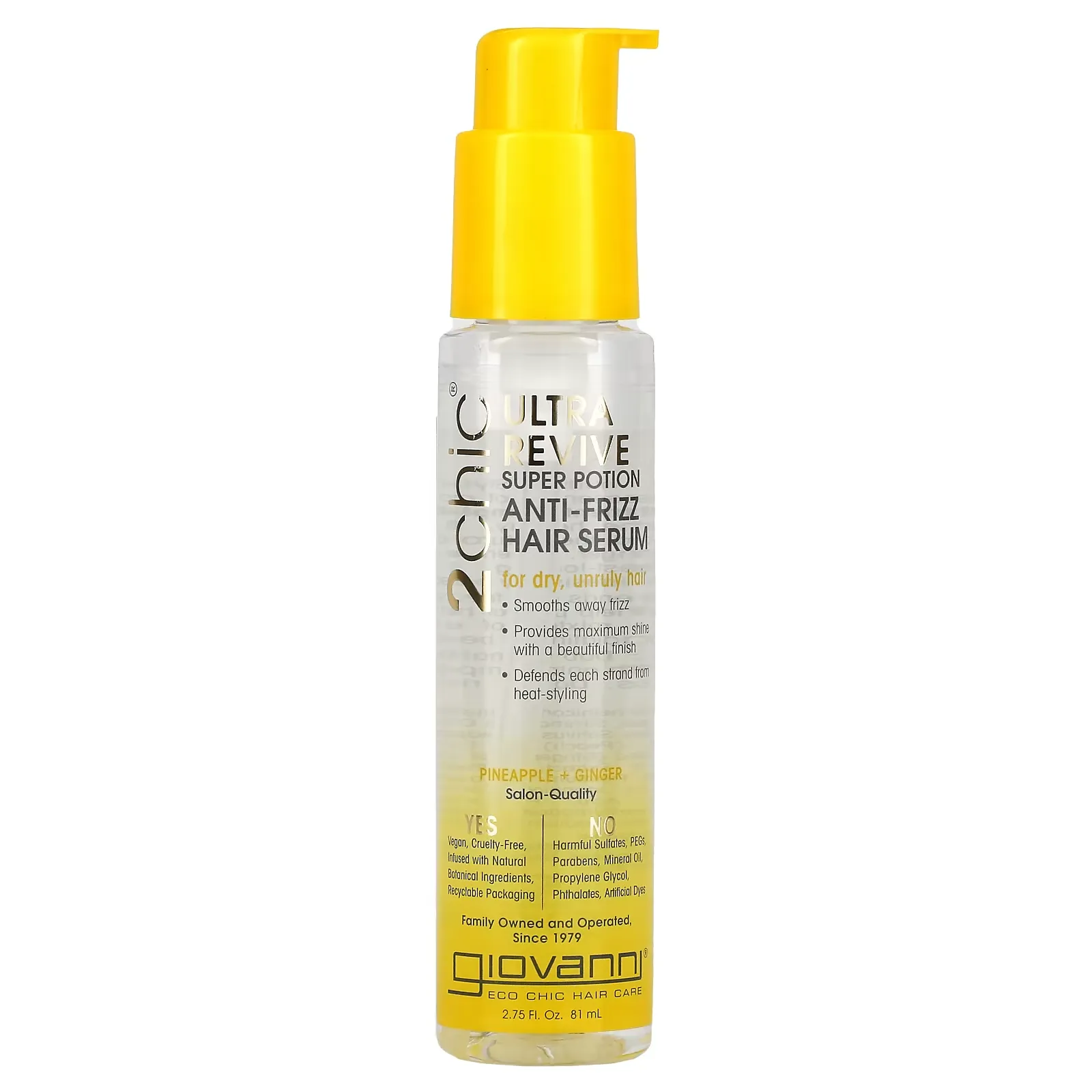 2chic, Ultra-Revive Super Potion Anti-Frizz Hair Serum, Pineapple + Ginger, 2.75 fl oz (81 ml)