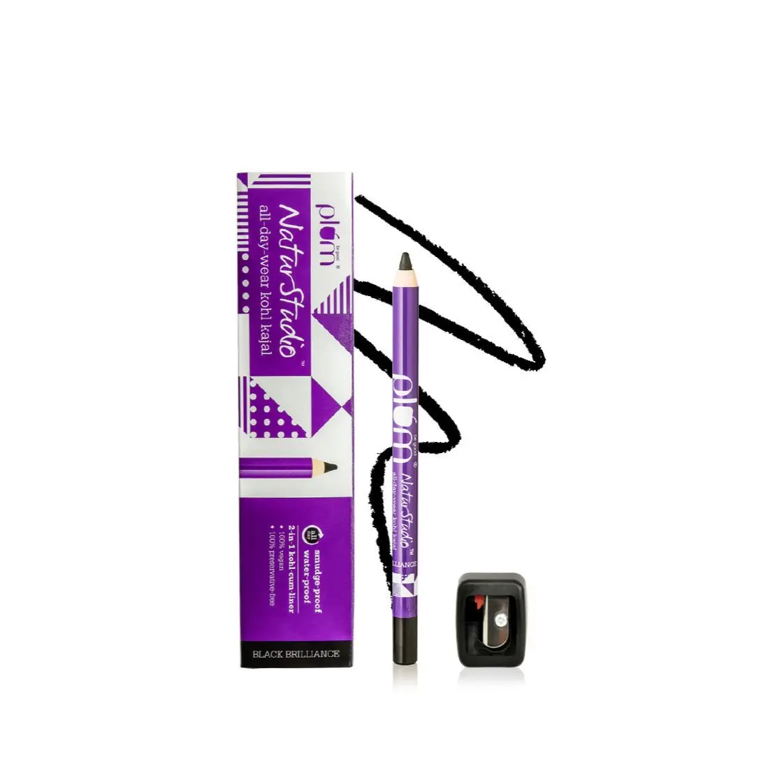 Plum NaturStudio All-Day-Wear Kohl Kajal - Black Brilliance (1.2g) with free sharpener