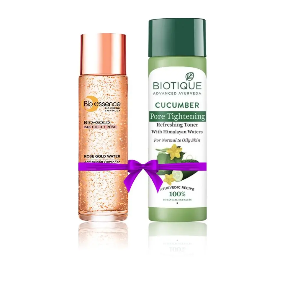 Biotique Cucumber Pore Tightening Refreshing Toner (120 ml) + Bio-essence Bio-Gold Rose Gold Water Essence (100 ml) speacial combo