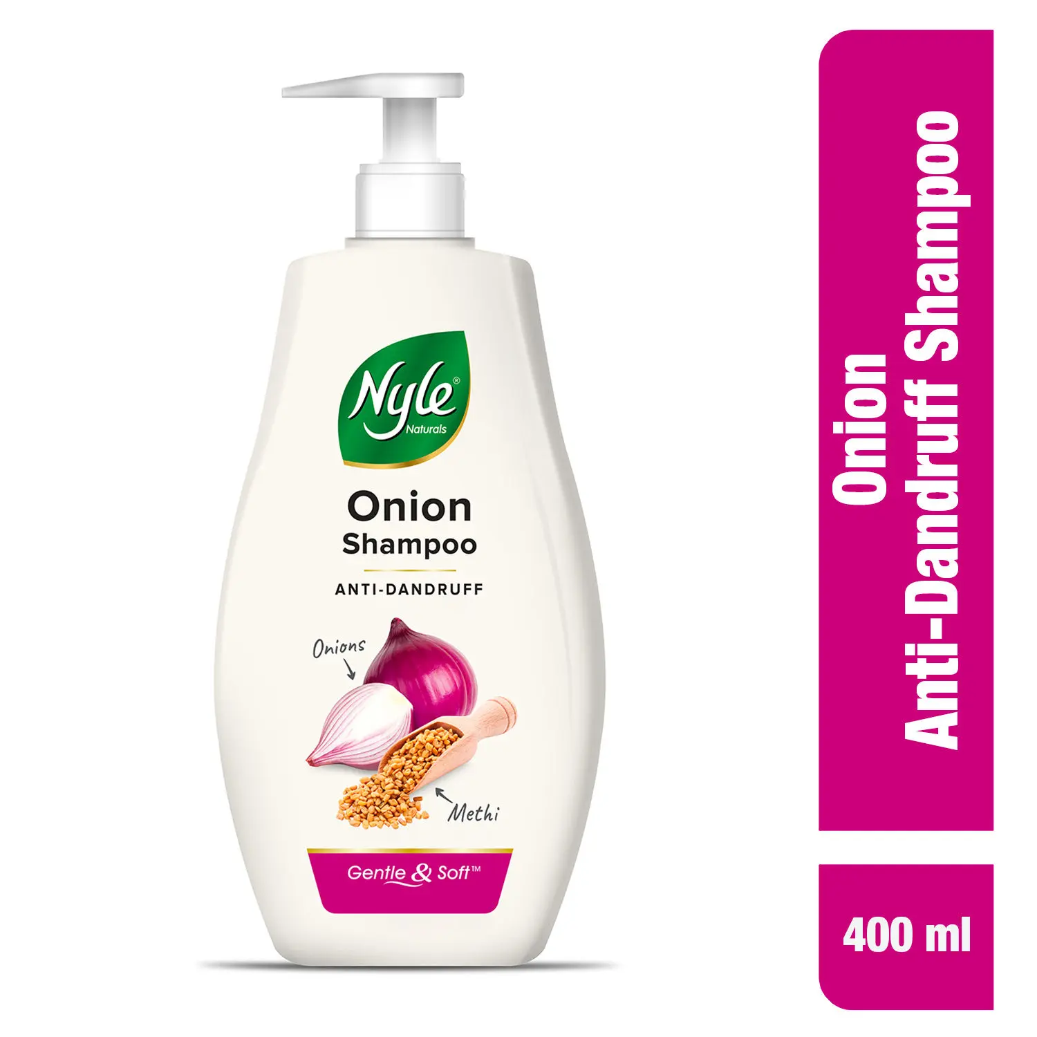 Nyle Naturals Onion Anti-Dandruff Shampoo, With Onion and Fenugreek, Gental & Soft, pH Balanced and Paraben Free, For Men & Women,400ml