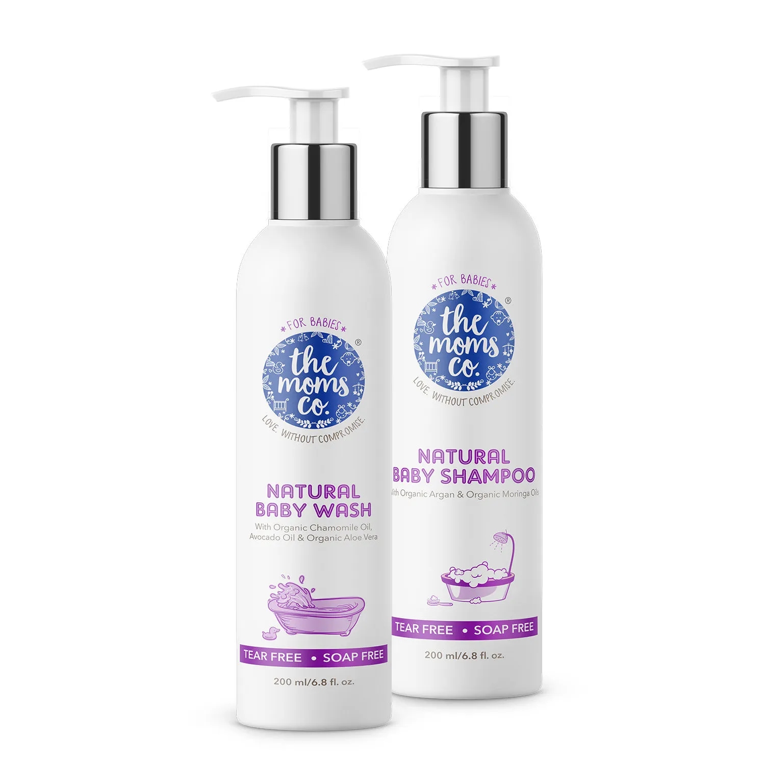 The Moms Co. Natural Tear-Free Cleaning Bundle For Baby With Baby Shampoo 200Ml And Baby Wash 200Ml