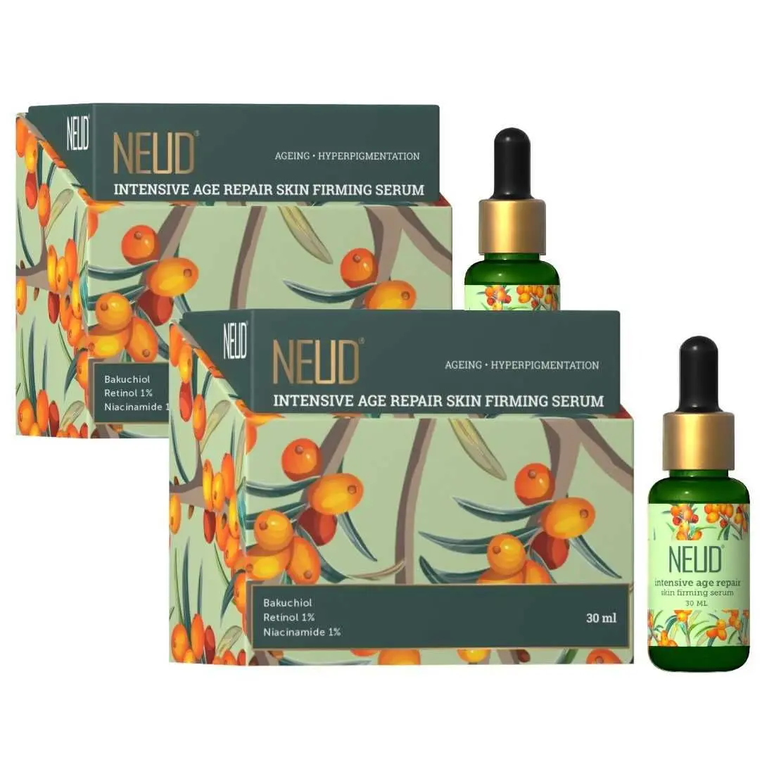 NEUD Intensive Age Repair Skin Firming Serum With Retinol, Niacinamide & Bakuchiol - 2 Packs (30ml Each)