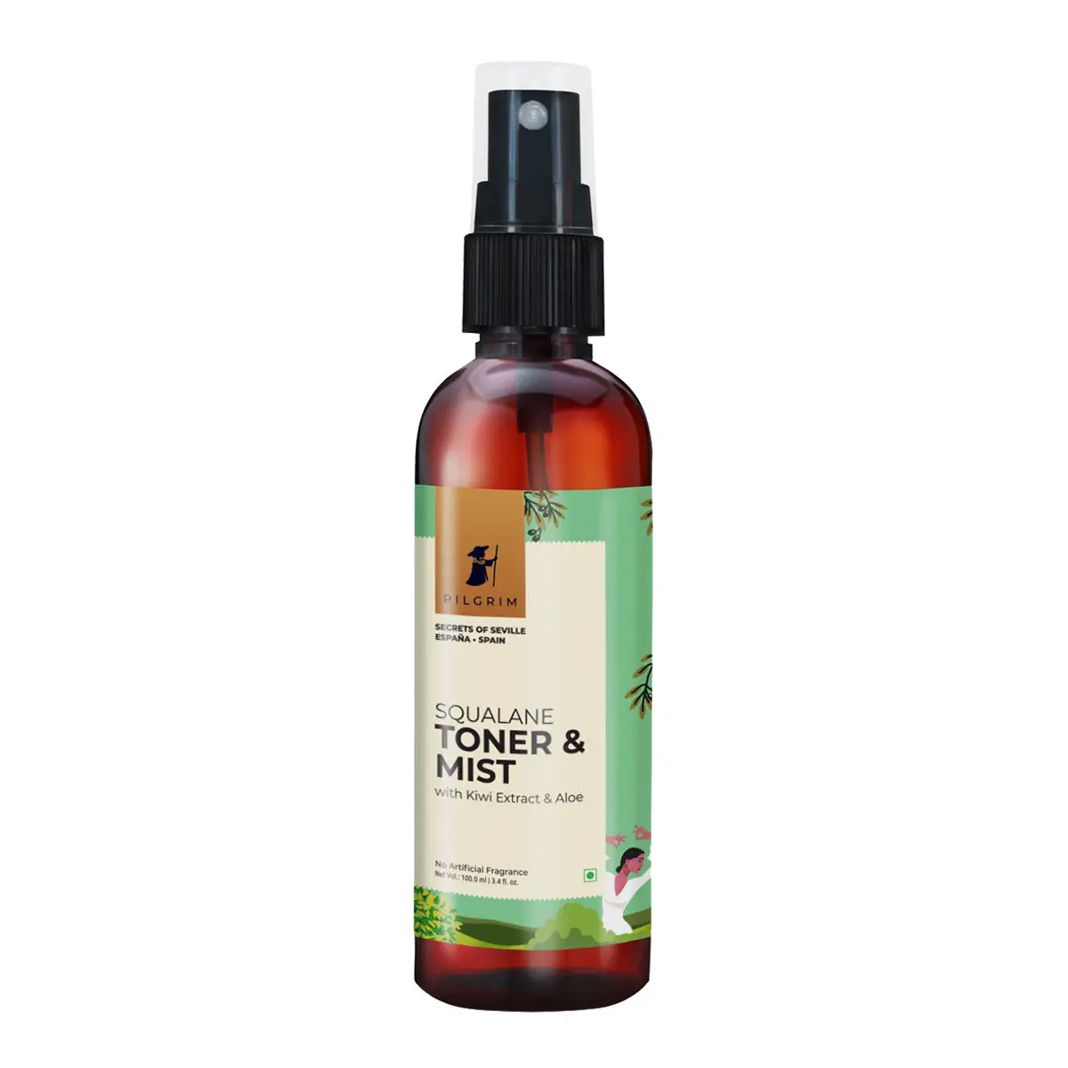 Pilgrim Squalane Face Toner & Mist With Kiwi Extract & Aloe for glowing skin Intensely Hydrates, Refreshes, PH Balance (100ml)